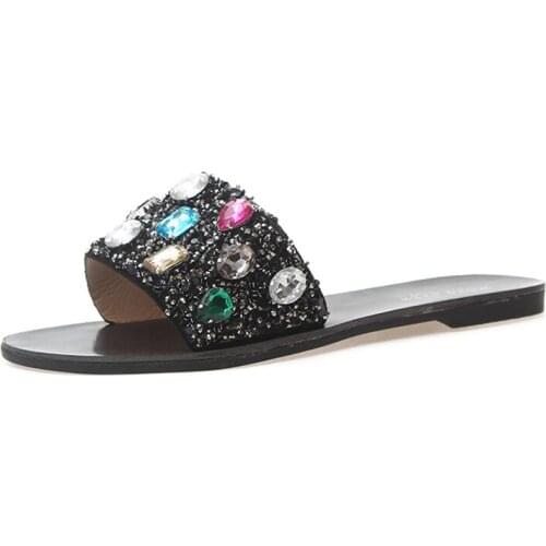 Women shoes 2019 Summer new Mixed Colors Crystal decoration Fashion Outdoor Comfortable Slippers Women flat