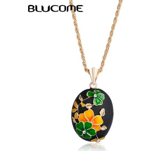 Blucome Dubai Style Pendant Necklace Alloy Enamel Material Round Collar Women Party Dress Wedding Sweater Accessories Jewelry