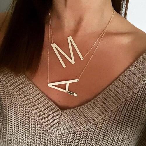New Minimalist Gold Rose Gold Silver Color 26 A-Z Letter Name Initial Necklaces For Women Long Big Letter Pendant Necklace