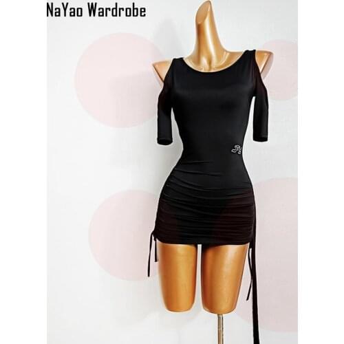 2020 New DL508 Shoulder Hole Wrinkle Design Latin Dance Dress Women Performance Costume Waltz Tango Fox Trot Latino Dancewear