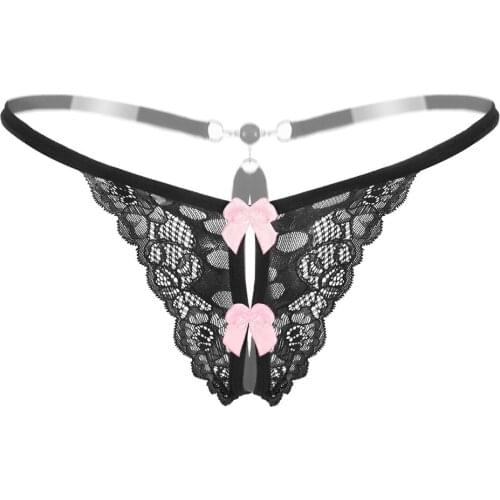 Women Sexy Lingerie erotic panties open crotch Porn cute lace underwear crotchless see through flirty sex wear g-string with bow