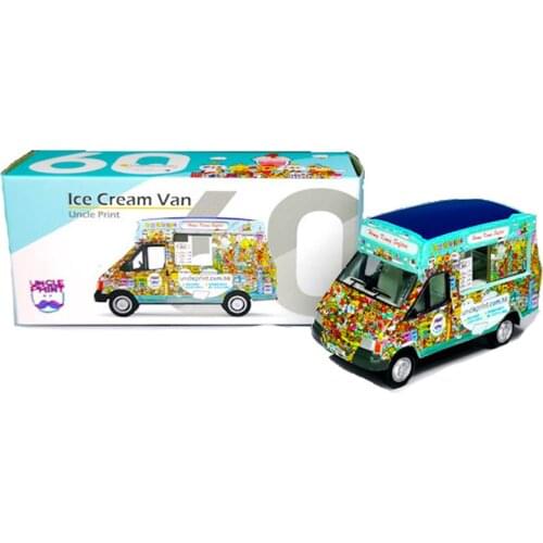 1:72 Hong Kong Ice Cream Van Uncle Print Alloy Car Model Retro Vehicle Metal Art Traffic Tools Collection Gifts Toys Ornaments