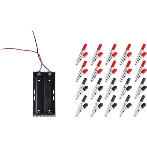 1 Pcs Plastic 2 X 3.7 V 18650 Battery Holder & 20 Pcs 45 Mm Plastic Handle Metal Alligator Clips