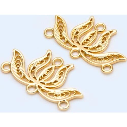 10pcs Gold Lotus Pendants 13x22mm, 18K Gold plated Brass, Lotus Flower Charm Connectors (GB-1101)