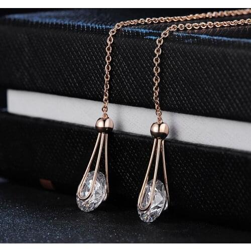2 Carat AAA+Cubic Zirconia Drop/Dangle Line Earrings Rose Gold Silver Color Long Chain Ear Jewelry For Women E684