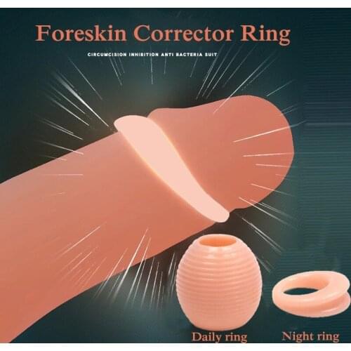 2PCS Silicone Male Foreskin Corrector Resistance Ring Delay Ejaculation Penis Rings Sex Toys for Men Daily/Night Cock Ring