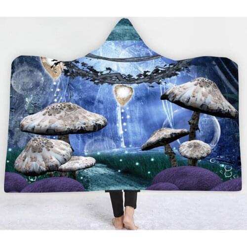 3D Fantasy Fairy Tale Landscape Blanket Hooded Sherpa Fleece Ocean Blue Portable plush On The Bed Sofa Thick Warm Dropship