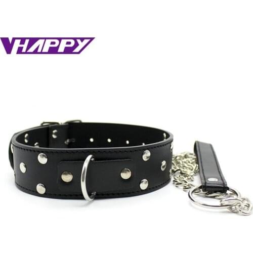 Free Shipping Black Random Rivet Leather Sex Adult Game Collars with Drag Chain And Lock Restraint Sex Products VP-CR003034A