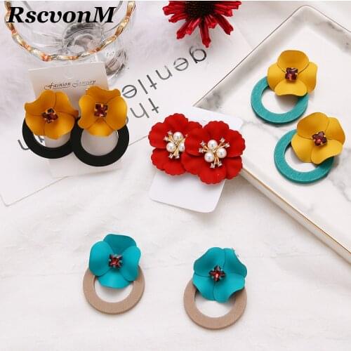 Korean Design Big Flower Shape Acrylic Earring Shiny Rhinestone 4 Colors Women Party Wedding Fashion Jewelry Earrings