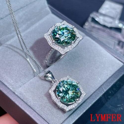 Big 5 carats green moissanite set ring necklace ladies party birthday gift high end jewelry