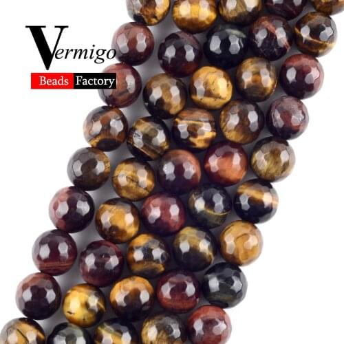 Natural Faceted Multicolor Tiger Eye Beads For Needlework Jewelry Making 4 6 8 10 12mm Spacer Beads Diy Bracelet Necklace 15"