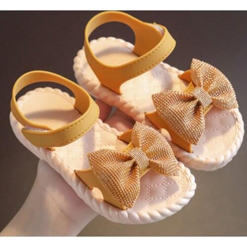 Kids Beach Sandals Sparkle Bow Toddler Girls Casual Summer Shoes Mustard Yellow Little Girls Princess Sandals Boho Flats Fashion