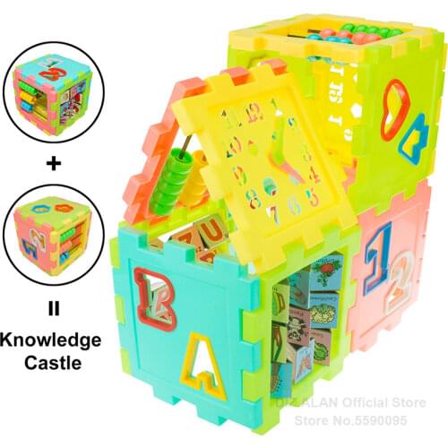 Baby Early Educational Box Toddler Geometry Shape Matching Number Counting Recognizing Building Blocks Cube Toys Clock Abacus