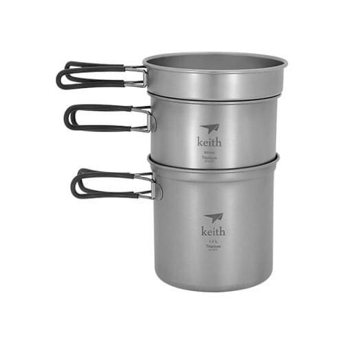 Keith Health Titanium Pot Camping BBQ Picnic Cookware Set 400ml+800ml+1.2L/295g KP6014(Ti6014) Free Shipping