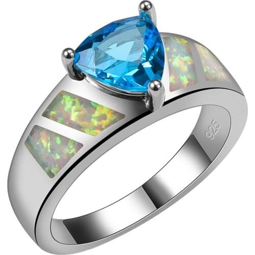 Blue Crystal Zircon With White Fire Opal 925 Sterling Silver Ring Beautiful Jewelry Size 6 7 8 9 10 R1483