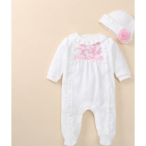 New born baby girl clothes romper autumn long sleeve cotton lace baby girl romper with hat white mameluco infantil jumpsuit baby
