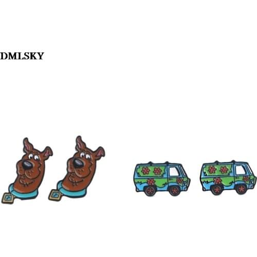 MD089 DMLSKY Cartoon Animals Stud Earring Enamel Earrings Dog Pendant for Kids Girls Cute Jewelry