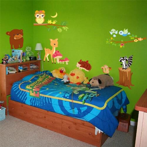 Bear owl deer squirrel bird animal wall stickers for kids room decor cartoon wall art zoo kids wall decals 9089. 3.5
