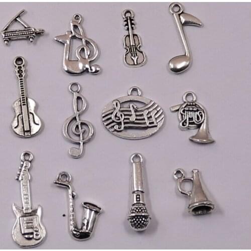 Mix Music Note Guitar Trumpet Tape Charms Pendants Sax Charms Pendants for Bracelet Necklace Jewelry Making Accessories DIY
