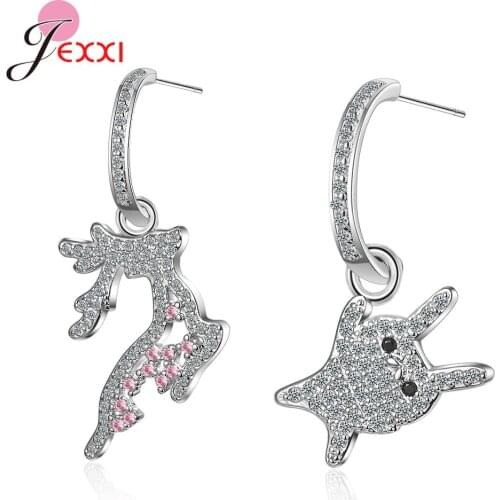 Fashion Popular Cute Full Sparkling Crystals Paved Sika Deer Design Drop Earrings For Girls Party Birthday 925 Sterling Silver