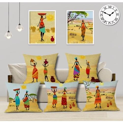Africa Safari Decorative Cushion Cover African Woman Custom Pillow Case National Costume Pattern Sofa Home Decor Pillow Cover
