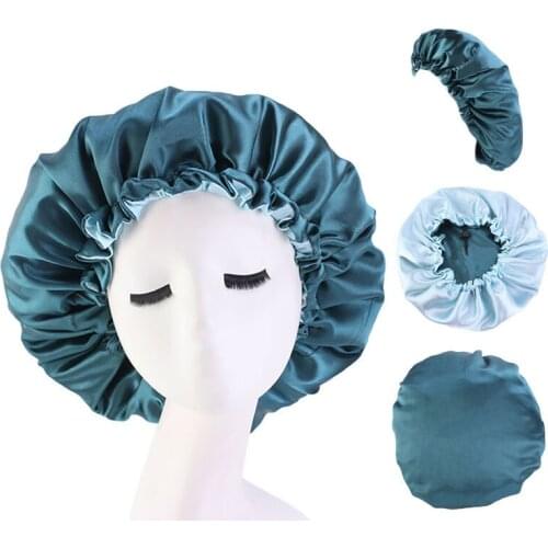 New Fashion Reversible Wigs Bonnets For Women Satin Silk Night Sleep Cap Head Cover With Elastic Band Beanie Cap Adjustable Hat