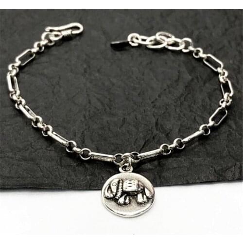 2021 New Year Gift Animal Charm Barcelets 925 Sterling Silver Link Chain Round Lucky Elephant Vintage Retro Women Lady Jewelry