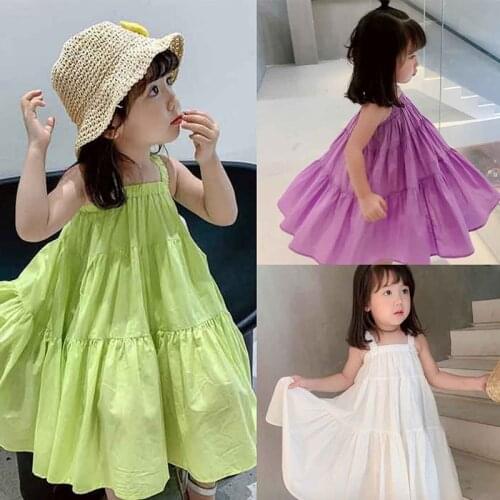 2-7Y Kids Baby Girls Sling Dress Summer Girl Dress Beach Dresses Purple Fluorescent Green White Dress Childrens Clothes
