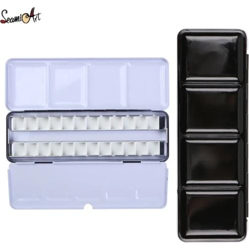12/24Grid Watercolor Paint Tin Box Painting Palette Portable Paint Palette Tray for Half/Full Pan Art Supplies