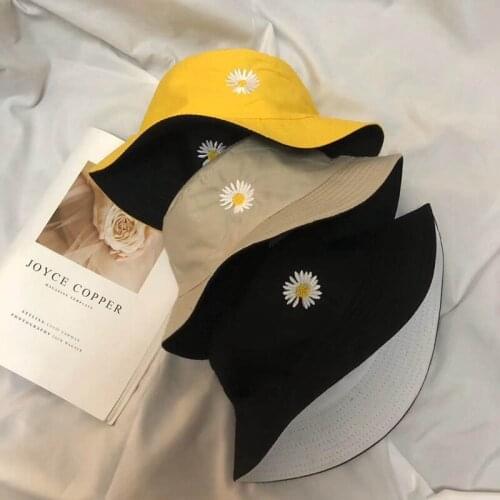 Unisex Spring Women Bucket Fishing Hats Sunscreen Sun Cap Little Daisies Double-sided Wear Spring Lady Fisherman Hat