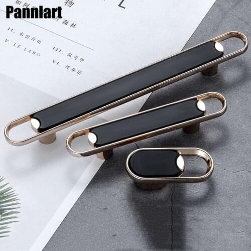 Pannlart 1 Pc New Modern Handles Zinc Alloy Kitchen Cabinet Knobs Black& Gold Cupboard Door Pulls Drawer Knobs Furniture Handle