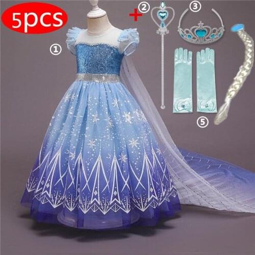 Baby Girls Dress Halloween Costume for Kids Blue Sequin Dress Princess Cosplay Dress for Kid Prom Ball Gown Children Clothing