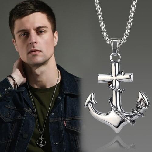 Retro Viking Ships Anchor Pendant Fashion Punk Mens Titanium Steel Silver Color Necklace Trend Mens Motorcycle Party Jewelry