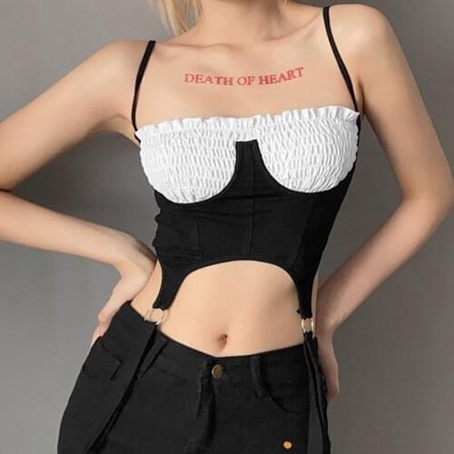 Sexy Camisole Women Crop Top Patchwork Spaghetti Strap Mini Vest Top Backless Short Tank Top Ladies Exposed Navel Tube Top Camis