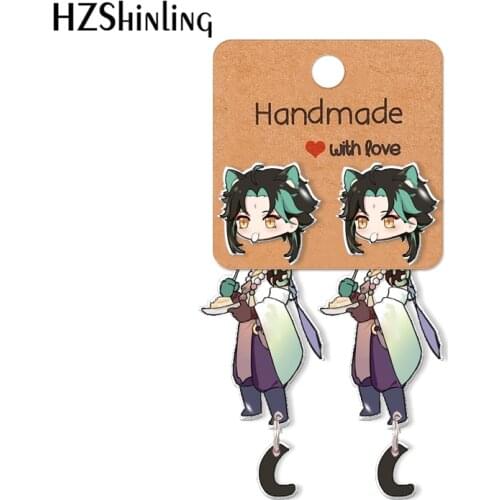 Genshin Impact Xiao Cartoon Pattern Acrylic Clip Earrings Stud Earrings Resin Epoxy Ear Jewelry