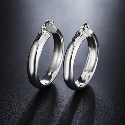 Special offer 18K gold 4CM smooth Big circle hoop Earrings for Women 925 Sterling Silver Christmas gifts party wedding Jewelry