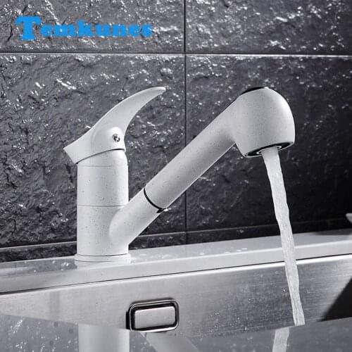 Temkunes White Kitchen Faucet European Style Pull Out/Down Faucet Rotatable Kitchen Sink Cold-Hot Bathroom Faucet Bath Faucet