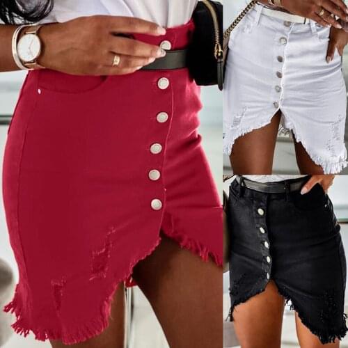 Womans Fashion All-match Denim Skirt Summer Button Design Split Front Open Skirts Ladies Short Skirts Sexy Slim Skirt Evening