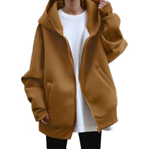 Women Hoodie Cardigan Harajuku Solid Color Comfortable Loose Oversized Sweatshirts Zipper Placket Casual Hooded Sweatshirt
