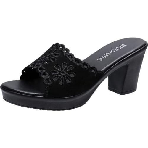 Womens Open Toe Slippers Round Toe Solid Color Simple Design Breathable Comfy High Thick Heel Slippers