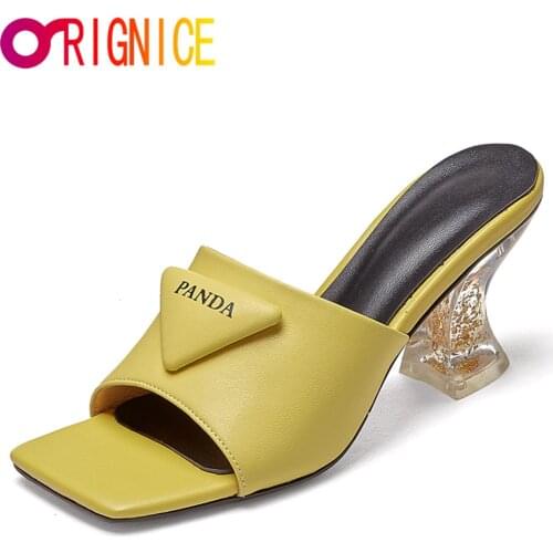 Orignice New 2021 Women Outdoor Slippers Sandals Special Shaped Crystal High Heels Classic Square Toe Slip On Ladies Dress Shoes