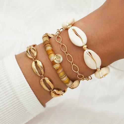 Gold Color Natural Cowrie Shell Bracelets for Women Delicate Rope Chain Bracelet Beads Charm Bracelet Bohemian Beach Jewelry