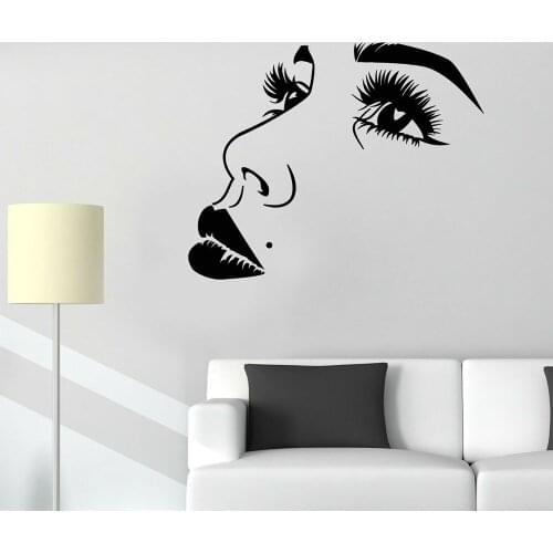 Women Face Wall Decal Sexy Girl Lips Eyes Beauty Salon Makeup Room Girls Bedroom Interior Decoration Fashion Vinyl Stickers E148