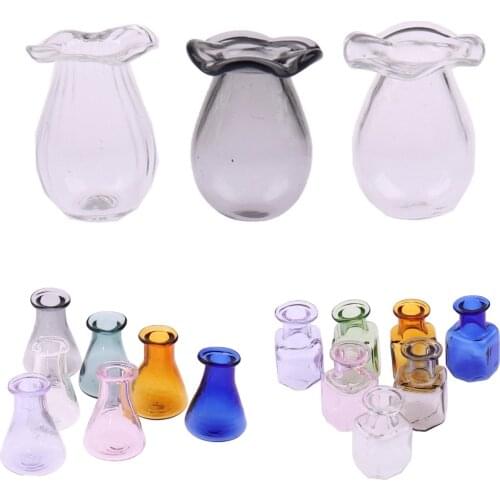 1Pcs/2pcs Miniature Doll House Flowerpot Glass Vase Food And Play Scene Model Diy Glass Bottle Vase