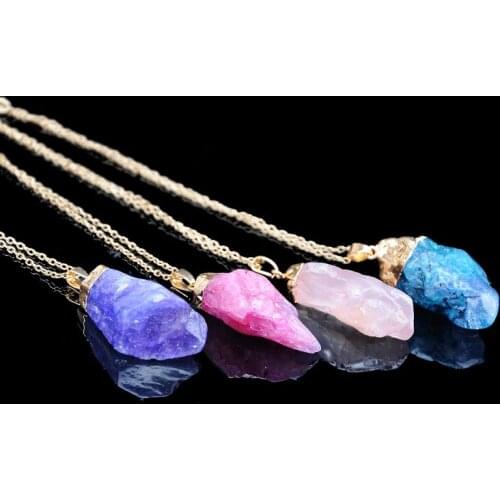 1Pc Colorful Chakra Rock Natural Stone Crystal Irregular Pendant Necklace Special Party Gifts For Women