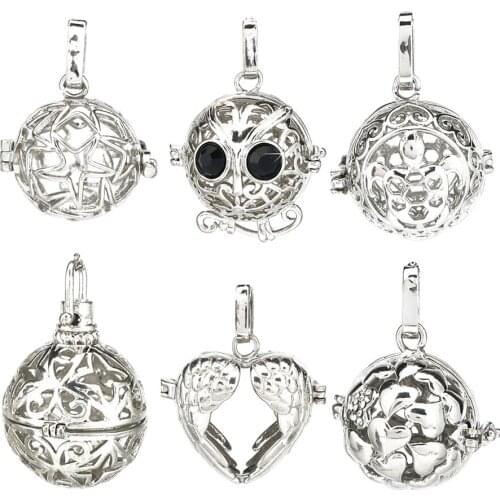 1pc Silver Heart Wings Turtle Owl Eye Ball Lava Rock Aroma Pendant Essential Oil Diffuser Boho Locket Pendant