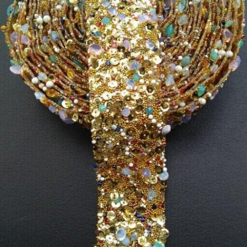 2y Golden Rhinestone Sequin Beaded Trimming Hot Fix Ribbon Strass Applique Sewing Wedding Dress Belt Shoe Decoration Accessories