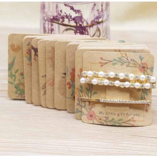 6x6cm 50pcs square shape white /brown hair card jewelry package hair clip card black blank paper hairclaw oranments display card