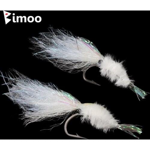 Bimoo 4pcs/box #16 Mini Pearl White Shrimp Salt Fly UV Flash Back Saltwater Freshwater Flies Bass Trout Salmon Lure Bait