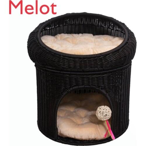 Cat Nest Winter Warm Closed Summer Double Layer Cat Bed Villa Cat House Kennel Cat Climbing Frame Removable Handmade Vine Woven